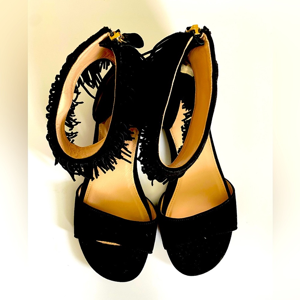 black suede fringe flats size 7